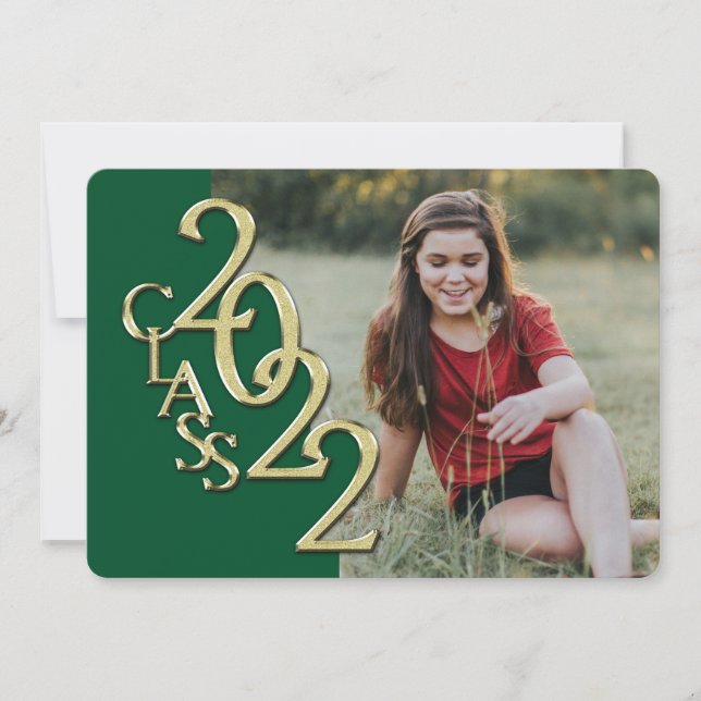 2022 Green and Gold Graduation with Photo  Invitation (Front)