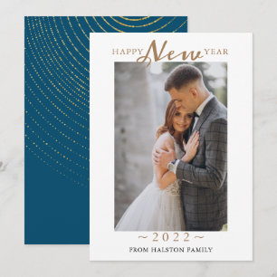 2022 Happy New Year Gold Swirl  Pattern Photo   Ho Holiday Card