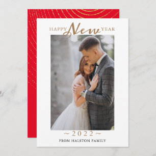 2022 Happy New Year Gold Swirl  Pattern Photo   Ho Holiday Card