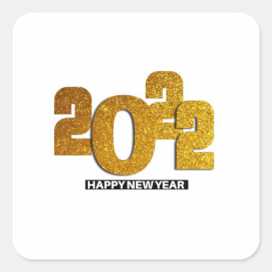 2022 happy new year with golden glittery text. square sticker
