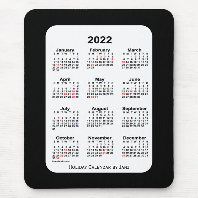 2022 Holiday Two Tone Black Calendar by Janz Mouse Pad (Front)