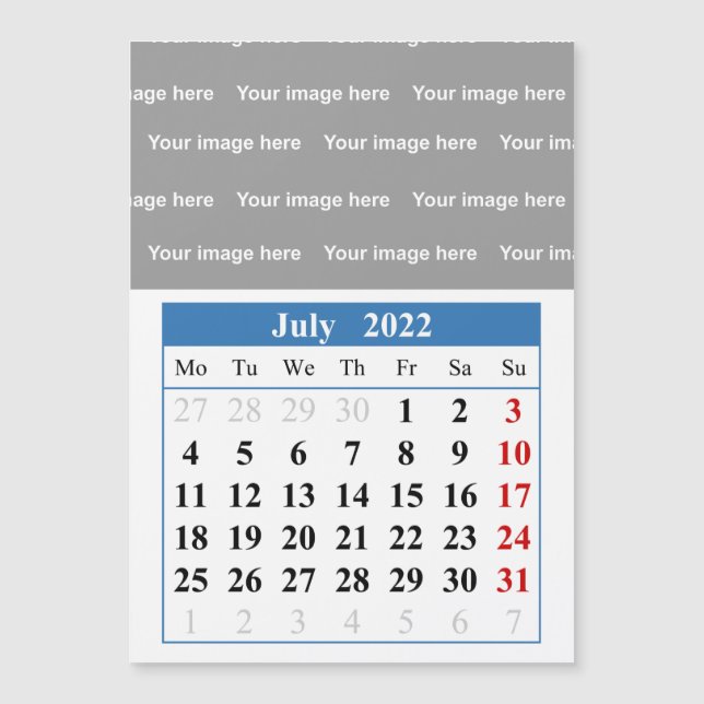 2022 July calendar Magnetic card (Front)