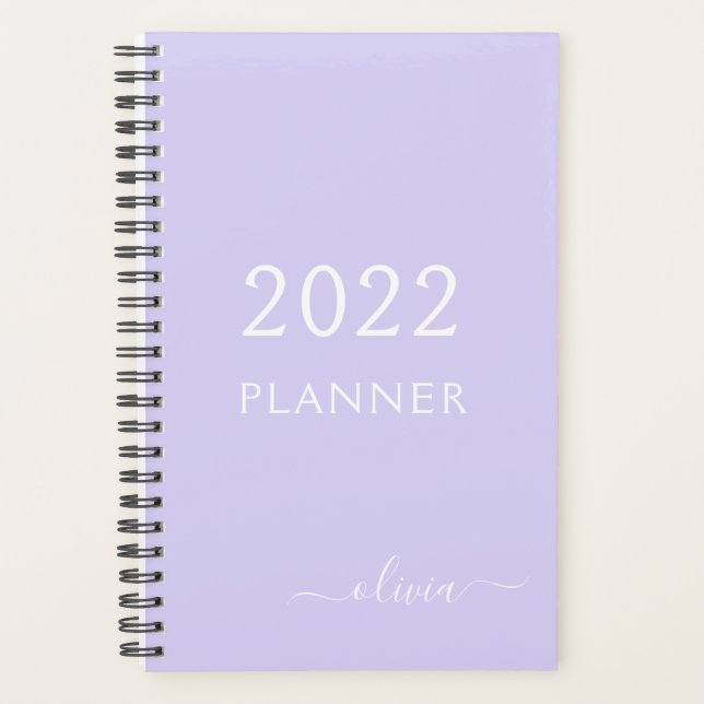 2022 Lavender Purple Girly Script Monogramme Nom (Devant)