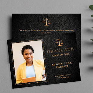 2022 Law school graduation black gold photo Announcement