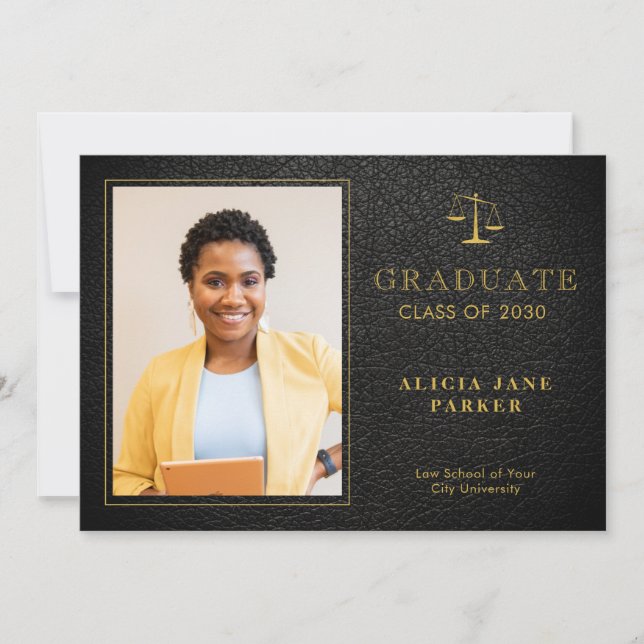 2022 Law school graduation black gold photo Announcement (Front)