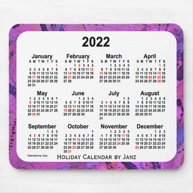 2022 Magenta Holiday Art Calendar by Janz Mouse Pad (Front)
