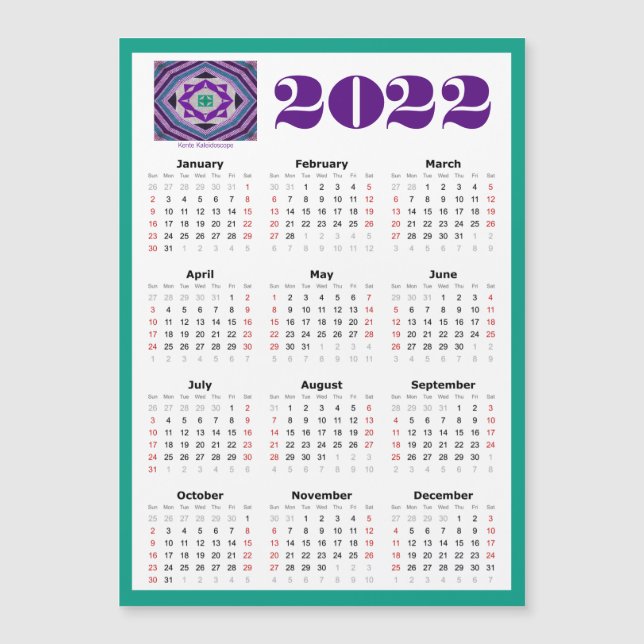 2022 Magnetic 5x7 Calendar with Kente Kaleidoscope (Front)
