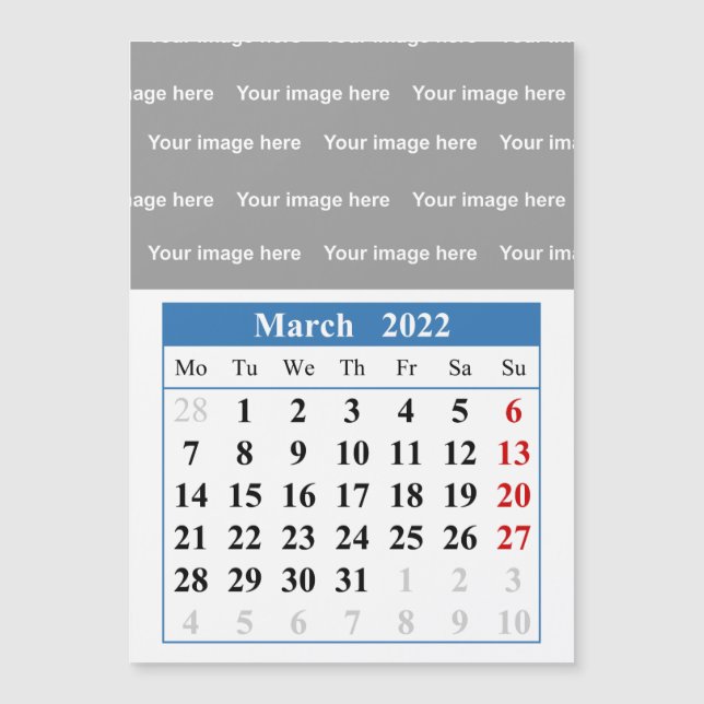 2022 March calendar Magnetic card (Front)