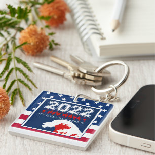 2022 Midterm Elections RED WAVE US Flag Keychain