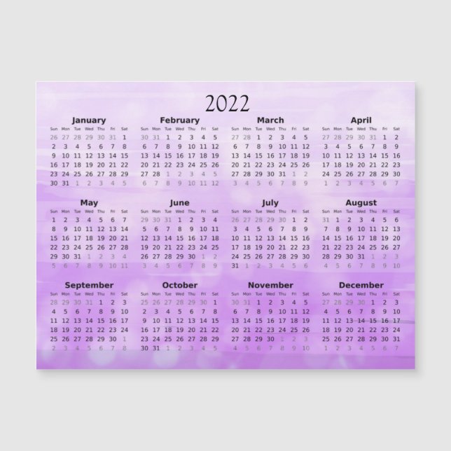 2022 Mini Calendar Magnetic Ombre Purple Invitation (Front)