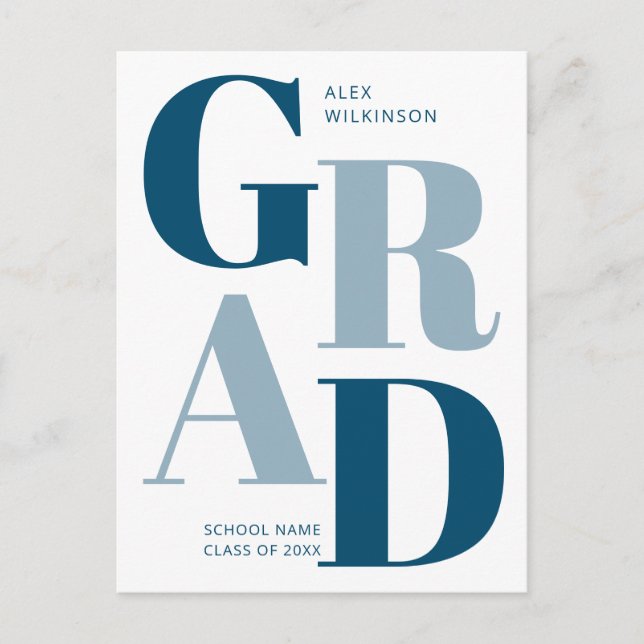 2022 Modern Blue Trendy Typography Guy Graduation Invitation Postcard (Front)