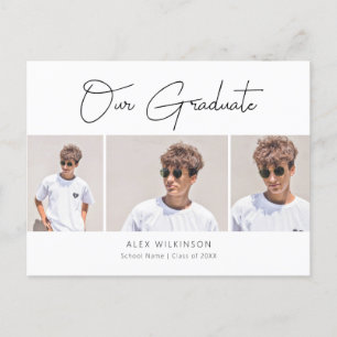 2022 Modern Minimalist Calligraphy 3 Photo Grad Announcement Postcard