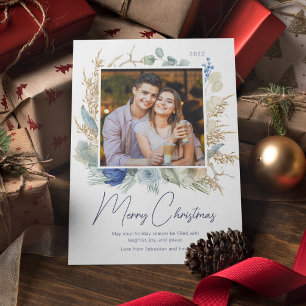 2022 Modern Photo Christmas Script Boho Floral