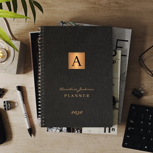 2022 Monogrammed elegant gold black modern Planner (Creator Uploaded)
