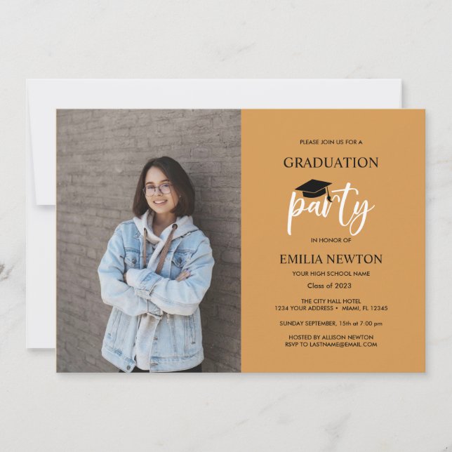  2022 Mustard black Photo Graduation Party   Invitation (Front)