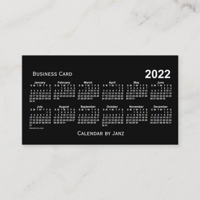 2022 Neon White Calendar by Janz Business Card (Front)