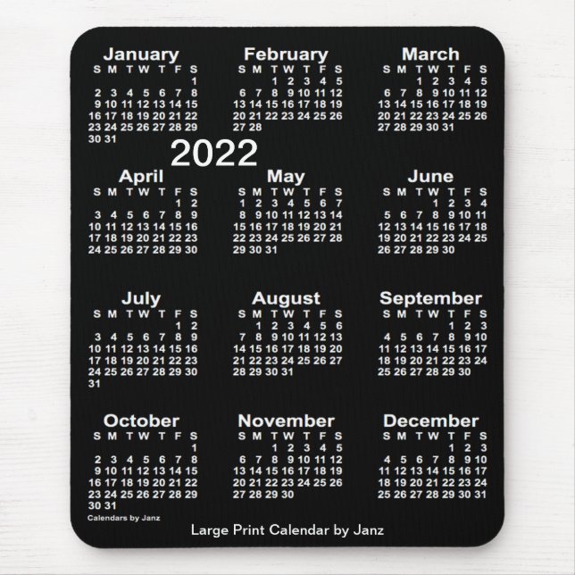 2022 Neon White Large Print Calendar by Janz Mouse Pad (Front)
