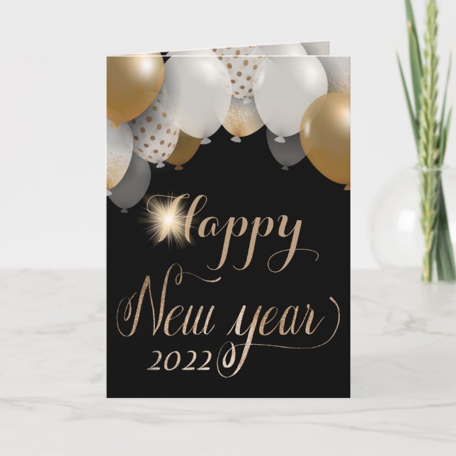 2022 New Year Black And Gold Holiday Card (Front)