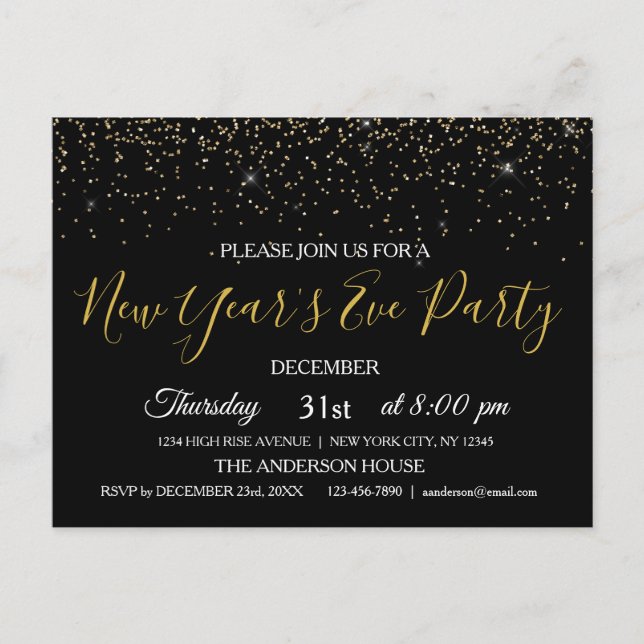 2022 New Year's Eve Party Glitter Sparkle Invite Postcard (Front)