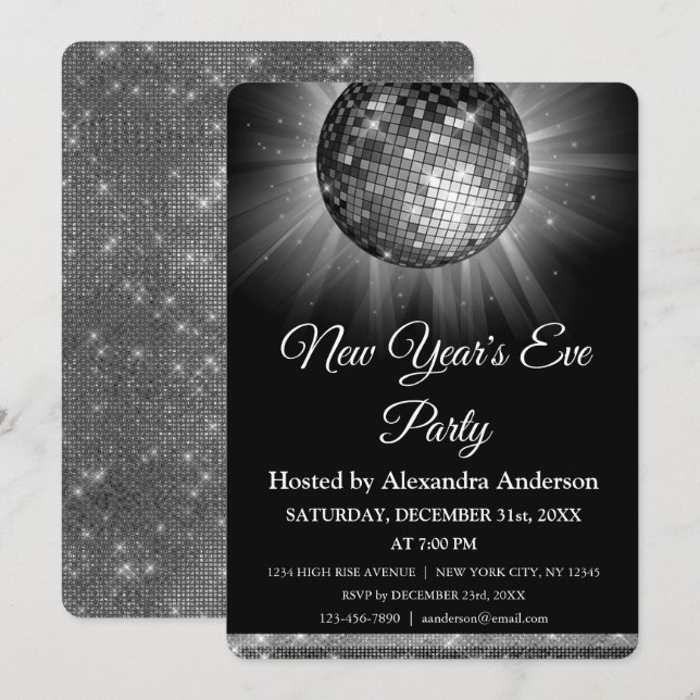 2022 New Year's Eve Party Silver Disco Ball Invitation (Front/Back)