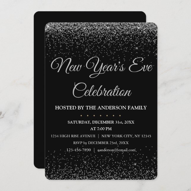 2022 New Year's Eve Party Sparkle Glitter Invitation (Front/Back)