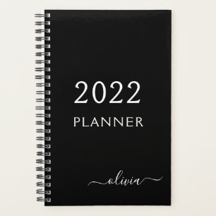 2022 Noir Blanc Script Monogramme Nom Moderne