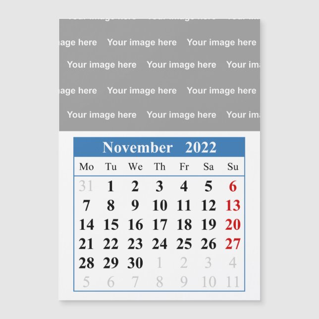 2022 November calendar Magnetic card (Front)