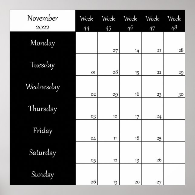 2022 November planner weel number Poster (Front)