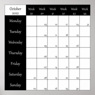 2022 October planner weel number Poster
