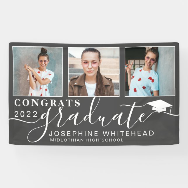 2022 Photo Collage Graduation Banner Dark Grey (Horizontal)