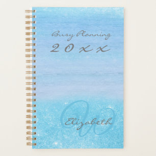 2022 Planner Aqua Blue Ombre Shimmer avec Monogram