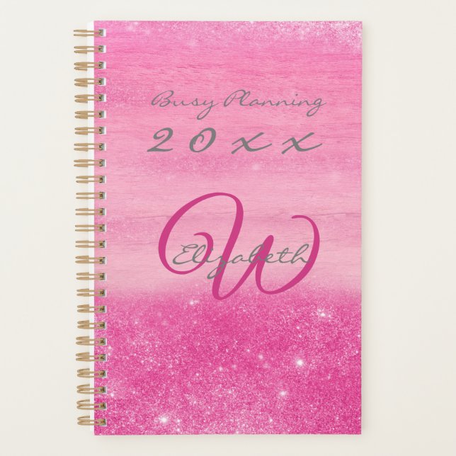 2022 Planner Pink Ombre Shimmer with Monogram (Front)