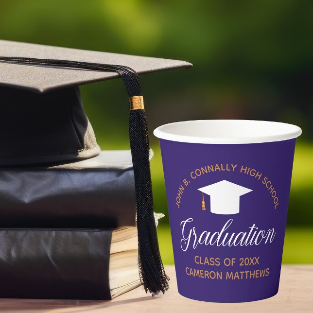 2022 Purple Gold Graduation Custom School Party Paper Cups (Creator Uploaded)