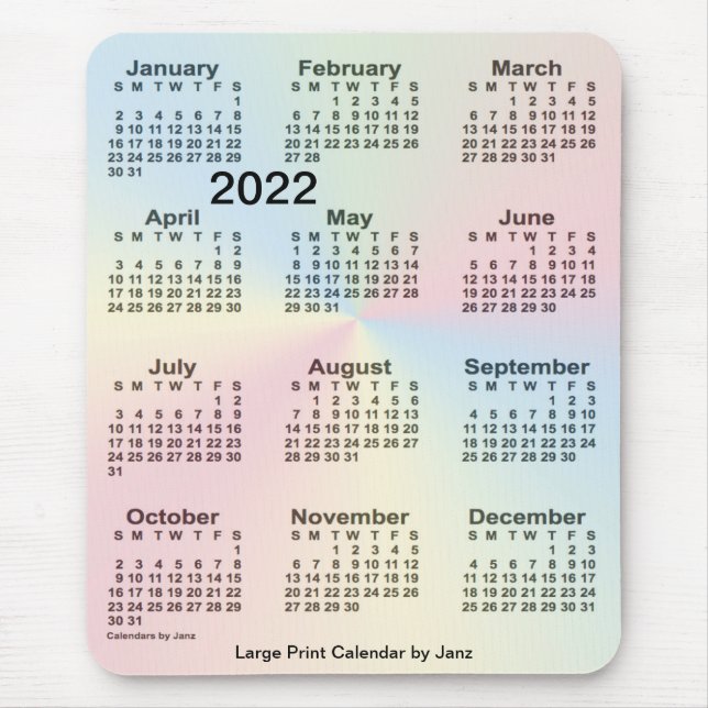 2022 Rainbow Cloud Large Print Calendar by Janz Mouse Pad (Front)