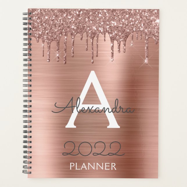 2022 Rose Gold Blush Pink Glitter Sparkle Monogram (Devant)