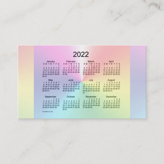 2022 Shimmer Calendar by Janz Business Card (Front)