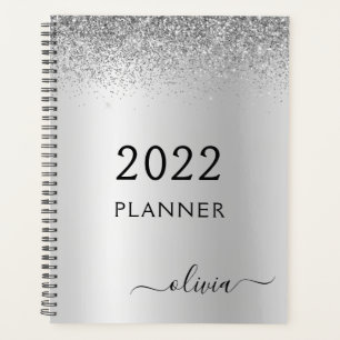 2022 Silver Black Glitter Girly Monogram Planner