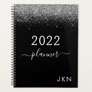2022 Silver Black Glitter Monogram Glam Planner