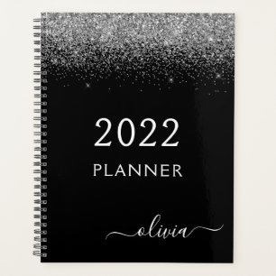 2022 Silver Black Glitter Monogram Modern Luxury Planner