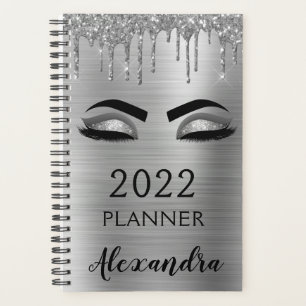 2022 Silver Glitter Sparkle Eyelashes Glam Planner