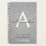 2022 Silver Glitter Sparkle Monogram Planner<br><div class="desc">2022 Silver Sparkle Glitter Monogram Name and Initial Spiral Notebook Planner. This makes the perfect sweet 16 birthday,  wedding,  bridal shower,  anniversary,  baby shower or bachelorette party gift for someone that loves glam luxury and chic styles.</div>
