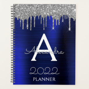 2022 Silver Navy Blue Glitter Glam Monogram Planner