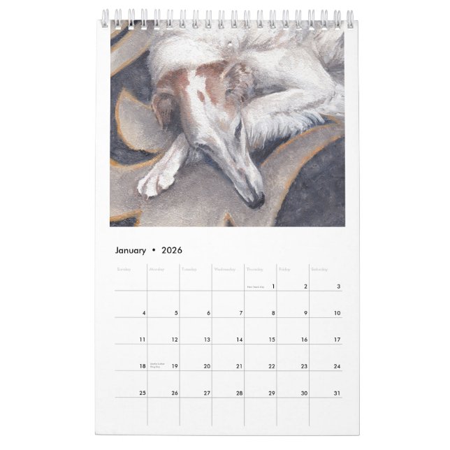 2022  Single Page Borzoi Art Calendar by Charlotte (Jan 2026)
