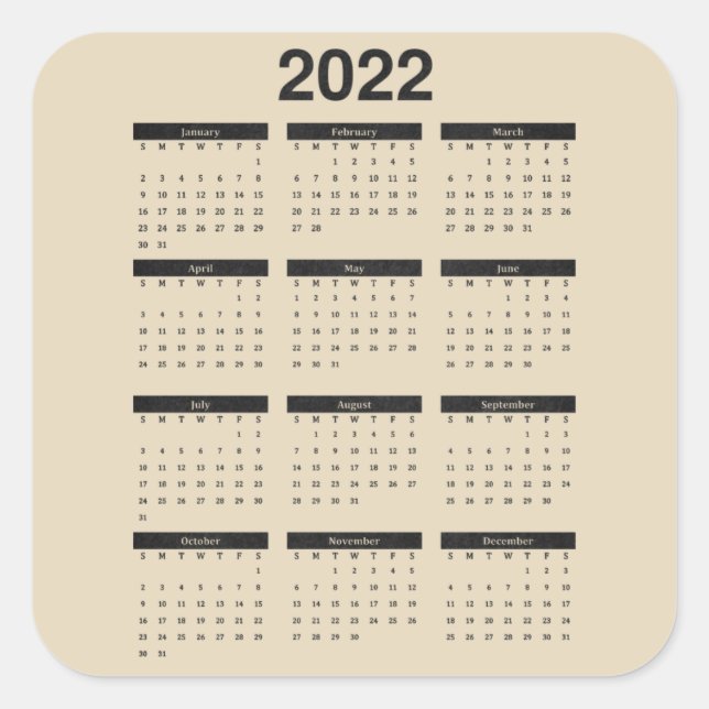 2022 Twelve Month Calendar Square Sticker (Front)