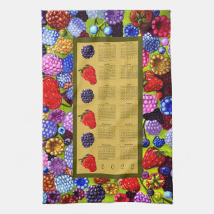 2022 Vertical Calendar with Berries Border Kitchen Towel