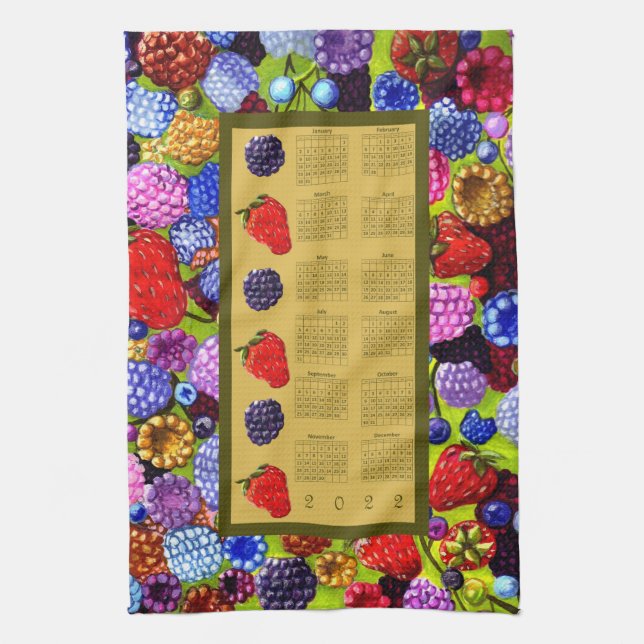 2022 Vertical Calendar with Berries Border Kitchen Towel (Vertical)
