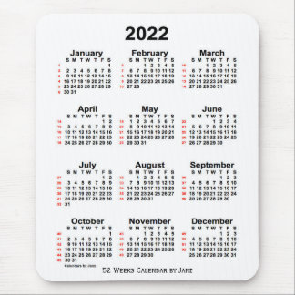 2022 White 52 Week Calendar by Janz Mouse Pad