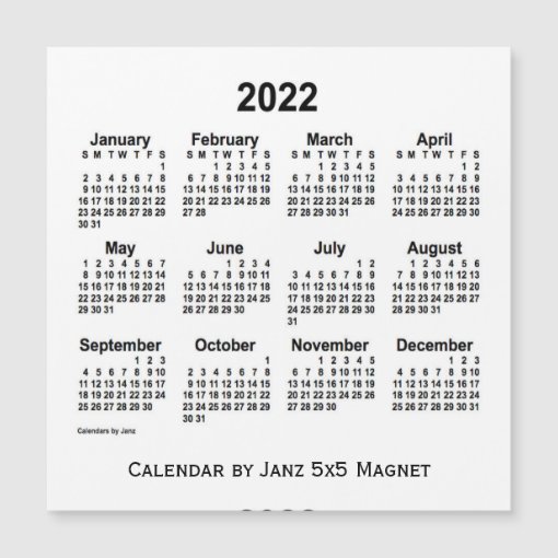 2022 White Calendar by Janz 5x5 Magnet | Zazzle
