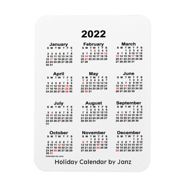 2022 White Holiday Calendar by Janz Magnet (Vertical)