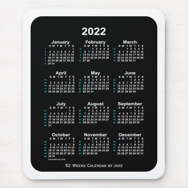 2022 White Neon 52 Week Calendar by Janz Mouse Pad (Front)
